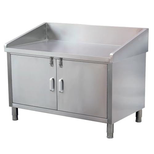Mesa de trabajo comercial de acero inoxidable con doble puerta, armario de almacenamiento, patas ajustables, mesa de preparación resistente, mesa de cocina multifuncional (80 x 60 x 80 cm)