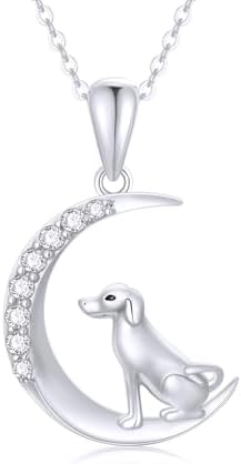 14k Gold Dog and Moon Pendant Necklaces for Women, Real 14 Karat Gold Jewelry for Wife or Mother, Gifts for Her, 16-18 Inches