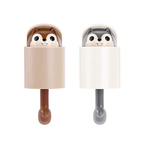 SAYGOGO 5148 Creative Squirrel Coat Cartoon Adhesive Cute Hanger Hooks for Hanging Kitchen Bathroom Bedroom Stick on Wall (4-Pack), 4PAACK, White