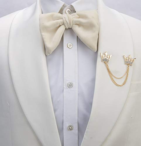 Knighthood Double Kings Crown With Stone Detailing Chain Lapel Pin Badge Coat Suit Jacket Wedding Gift Party Shirt Collar Accessories Brooch #TOP1
