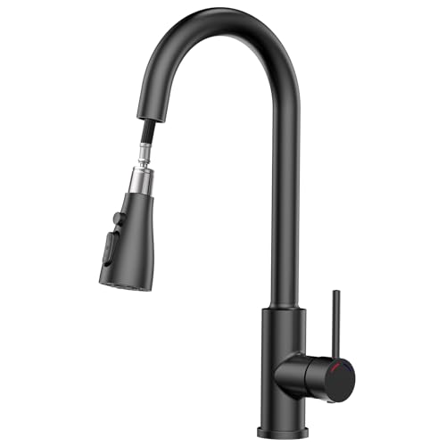 SREWOHS PRO Robinet de Cuisine avec Douchette Extensible, Mitigeur Evier de 4 Fonctions de Pulvérisation, Robinet d'évier Arc Élevé Acier Inoxydable, Bec pivotant à 360°,évier de Cuisine à 1 trou,Noir
