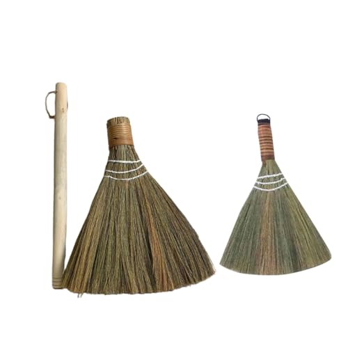 KICHOUSE 2pcs Handmade Bamboo Broom Set Detachable Long Handle and Small Soft Sweeper Desktop Dust Brush Multifunctional Cleaning Brooms for Home and Office