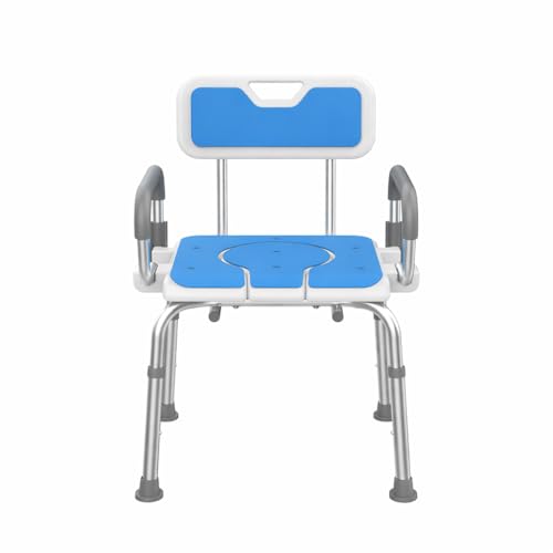 KASATODAY Adjustable Shower Chair with Flip-Up Armrests, Non-Slip EVA Padded