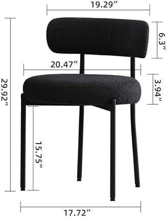 DYHOME Black Boucle Dining Chairs Set of 4, Modern Upholstered Dining Chairs with 4" Thick Cushion and Sturdy Metal Legs for Dining Room, Kitchen - Thumbnail 5