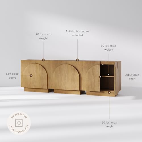 Image of Nathan James Iris Mid-Century Modern Wood Accent Cabinet Sideboard Credenza TV Stand with Arched Cabinet Doors and Adjustable Shelves for Kitchen or Living Room, Set of 3