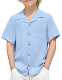 Arshiner Boys Short Sleeve Button Down Shirt Texture Summer Beach Vacation Shirt 11-12 Years Light Blue
