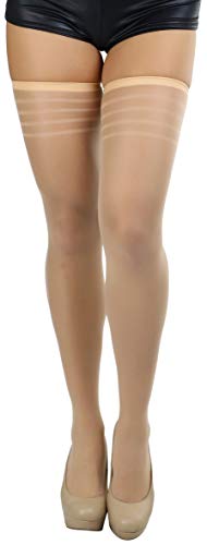 Image of ToBeInStyle Women's Pack of 6 Top Stripe Band Sheer Thigh High Stockings