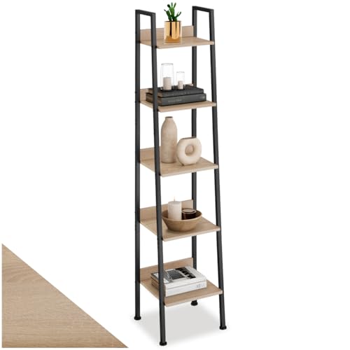 TecTake® Étagère échelle à 5 Niveaux 35,5 x 31,5 x 170,5 cm, Bibliothèque Style Industriel Minimaliste, Étagères Verticales Meuble de Rangement Chambre Salon Bureau, Etagere Bibliotheque, Bois Clair