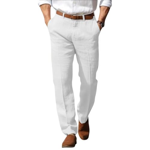 Men’s Linen Dress Pants Regular Fit Vintage Suit Trouser Lightweight Summer Casual Suit Pants Long for Men