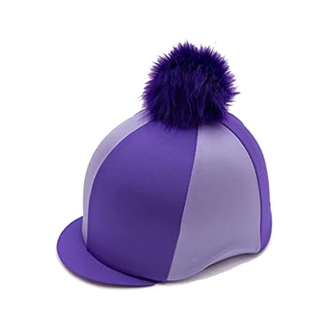 Luvponies.com Purple and Lilac Riding Hat Silk with Extra Fluffy Pom Pom Cover