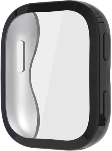 LUNBER-ARMOR・For AMAZFIT Bip 6 ケース カバー メッキ/クリア フィルム一体 ボタン保護付き 保護ケース TPU 耐衝撃アマズフィット Bip6(ブラック)