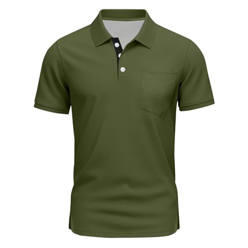 Polo para hombre manga corta algodón piqué 3 botones camisa de golf sólida ajuste clásico camiseta casual de rendimiento