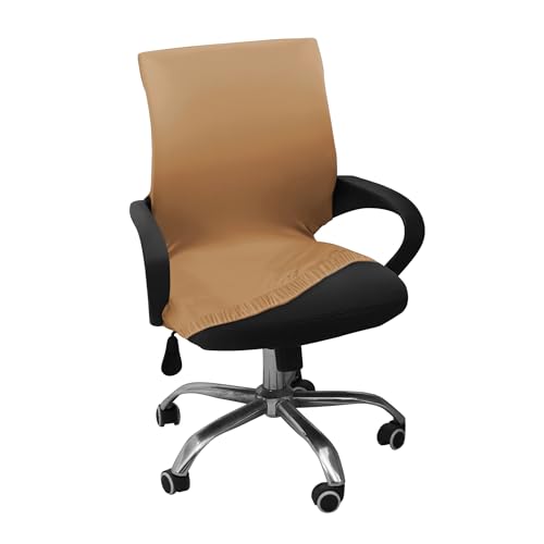 Image of HOKIPO 'SereneSolids' 140 GSM Office Chair Cover for Desk Chair (Low-Back) - 140 GSM Stretchable Fabric - Washable, Durable & Anti-Slip - Fits Small & Low-Back Office Chairs, Camel (AR-6222-CML-S)