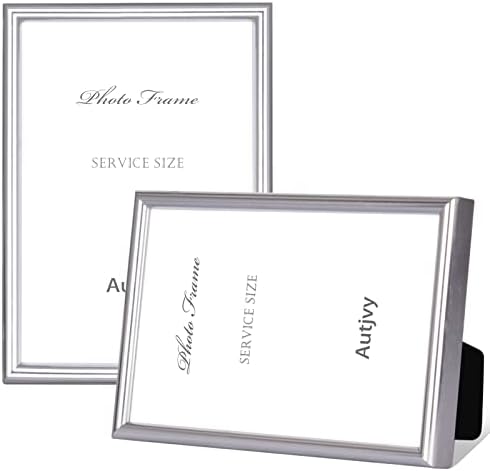 Autjvy 4x6 Picture Frame Silver Brushed Modern Simple Thin Aluminum Metal Photo Frame with HD Real Glass, Display for Tabletop and Wall Collage. (2 Pack)