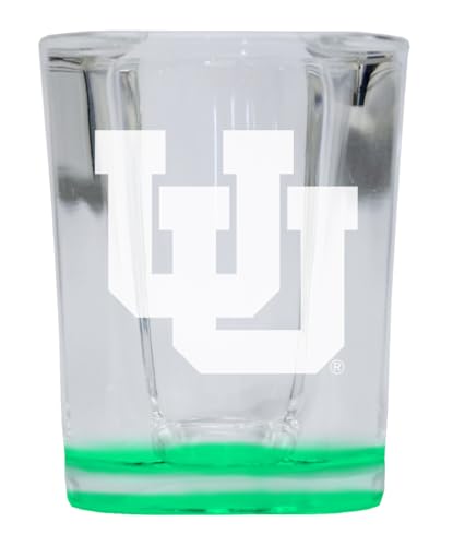 Vasos cuadrados grabados 2 oz base verde, pack 2