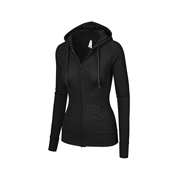 OLLIE-ARNES-Womens-Thermal-Long-Hoodie-Zip-Up-Jacket-Sweater-Tops OLLIE ARNES Women's Thermal Long Zip Up Hoodie Jacket Sweatshirt Tops Black L