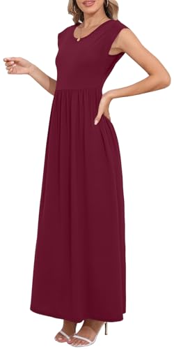Image of DB MOON Womens 2026 Maxi Dresses Empire Waist Long Summer Dress Casual Cap Short Sleeve Sundress with Pockets
