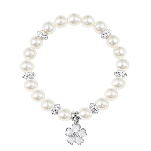 Bracelet Proposal Flower Girl Wedding,Teacher Thanksgiving Gifts,Flower Pendants and Pearl Bracelets for Wife Mother Daughter Packaged in Wedding Gift Boxes2