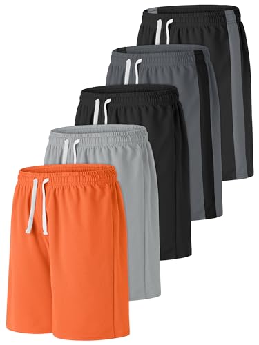 La mejor comparación de Ropa deportiva para Niño disponible en línea. 48 Resinta - Paquete de 5 pantalones cortos para niños, baloncesto, atletismo, gimnasio, fútbol, deportes, malla de secado rápido, cintura elástica, Negro, negro, A, gris,...