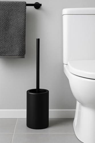 Spirella Tube Bürste Toilettenbürste Klobürste WC Garnitur aus Porzellan matt schwarz, Edelstahl, Noir Mat