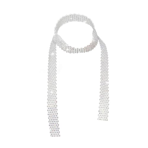 Womens Rhinestone Neck Tie Long Sparkle Sequins Neck Scarf for Party Evening Prom