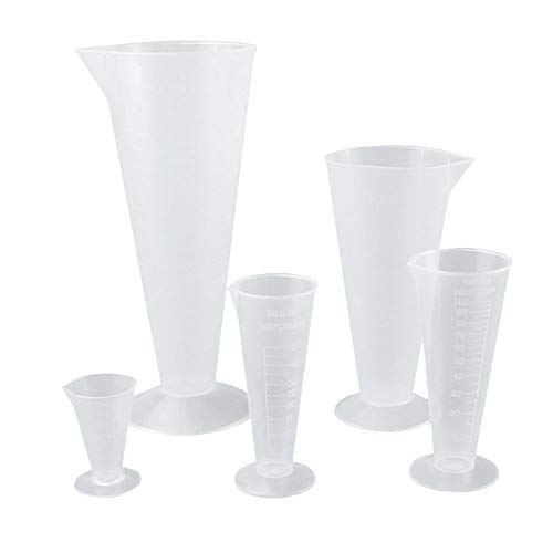 Tansoole メスシリンダー 計量カップ 三角 目盛り付き プラスチック製 (25ml、50ml、100ml、250ml、500ml)5個セット