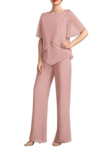 Women's 2 Pieces Separates Mother of The Bride Pants Suits Jumpsuit/Pantsuit Chiffon Scoop Outfits with Beading2