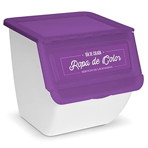 Acan Contenedor apilable con ruedas, plástico, organizador de ropa sucia, caja de almacenamiento para colada (Ropa de color, 36 litros, 36 x 38,5 x 38 cm)