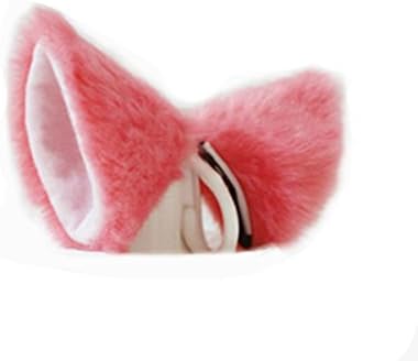 YSTD Cat Fox Long Fur Ears Anime Neko Costume Orecchiette Hair Clip Party (Watermelon Red and White)