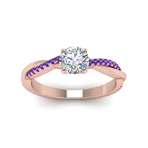 Image of 55Carat Choose Your Gemstone 18k Rose Gold Plated Infinity Twist Ring Crystal Round Shape Side Stone Wedding Valentine Wear Promise Ring with Pave Setting for Women Size US 4 to 12