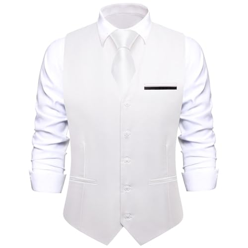 Image of Hi-Tie Men's Formal Suit Vest Solid Fit Vest for Men 3 Pockets V Neck Waistcoat Business Wedding Casual