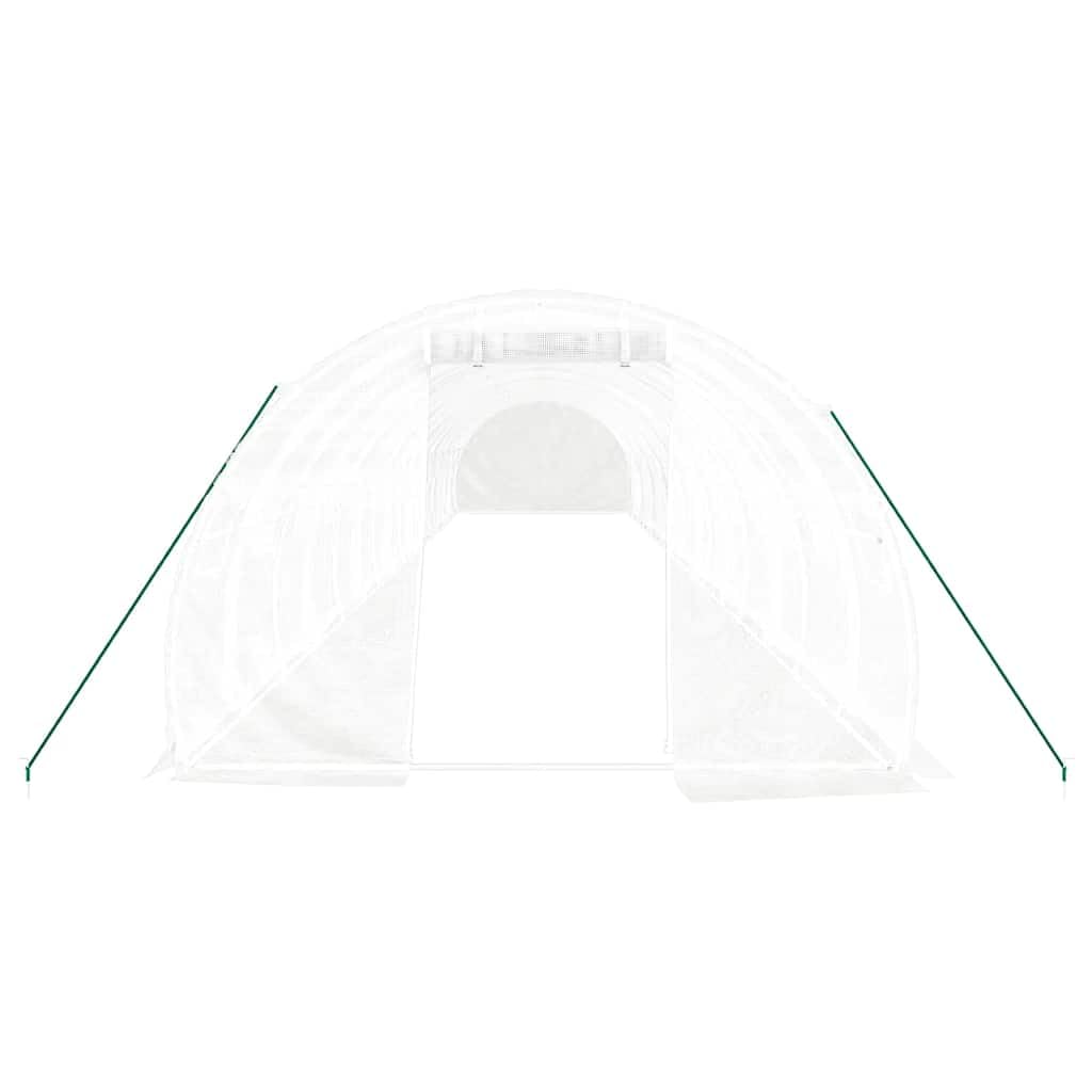 Invernadero con marco de acero blanco, 48 m², 16 x 3 x 2 m, cubierta de polietileno resistente a los rayos UV, ventanas enrollables, casa de plantas transitable para cultivo de hortalizas