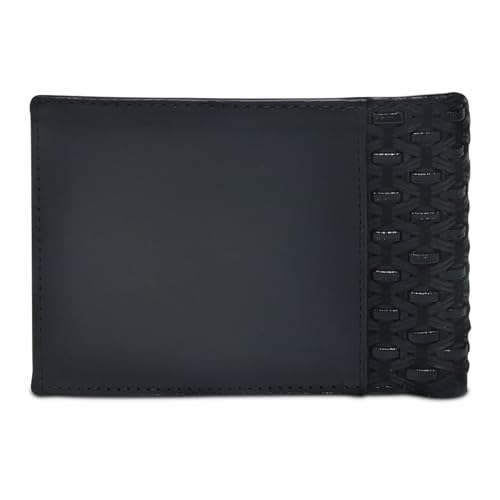 Cuadra Men's Leather Bifold Wallet, Black Geometric Pattern (Oxford)4