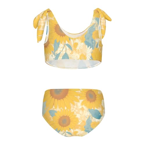 Sunflowers Pattern Artistic Girl Two Piece Kids Bikini Set Quick-Dry Swimsuit Swimming Suits Cute Shoulder Strap2