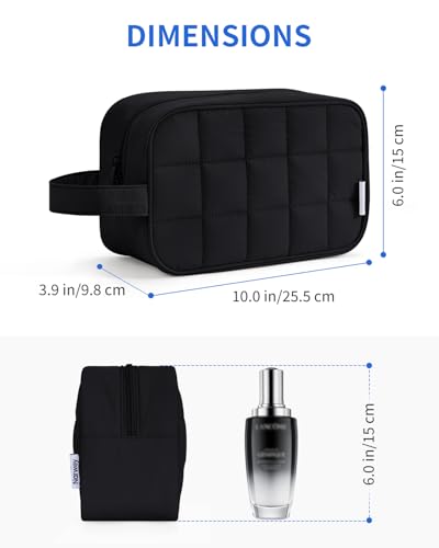 Image of Narwey Quilted Makeup Bag Puffy Make up Bag Cosmetic Bag Organizer, Puffer Travel Toiletry Bag for Traveling Women Girl, Travel Bag for Toiletries, Skincare Medicine Bags (Black)