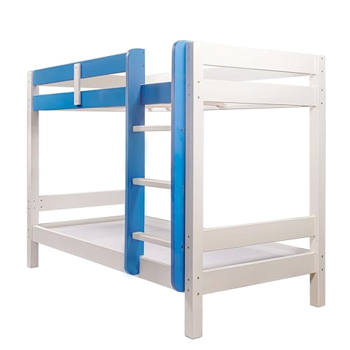 Image of KIDOMATE Mandarin Solid Wood Bunk Bed for Kids with Underbed Storage & Toy Rack | Space-Saving Twin Bed with Guard Rails, Ladder, Safety Design for Boys & Girls Bedroom (Blue, Twin Over Twin)