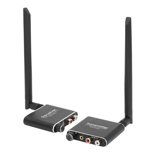 2.4G Wireless Audio Transmitter Receiver, 50m Distance,& 3.5mm Interfaces, Antenna & Power Supply, Applicable for Home Video & Concerts (US Plug)