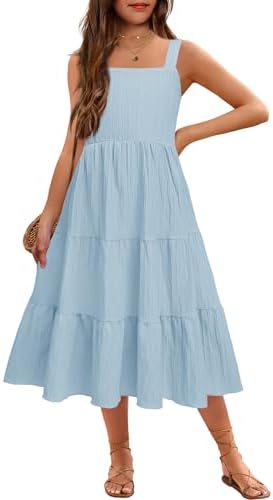 Arshiner Girl&#39;s Sundresses Summer Boho Strap Tiered Cami Maxi Dresses with Pockets