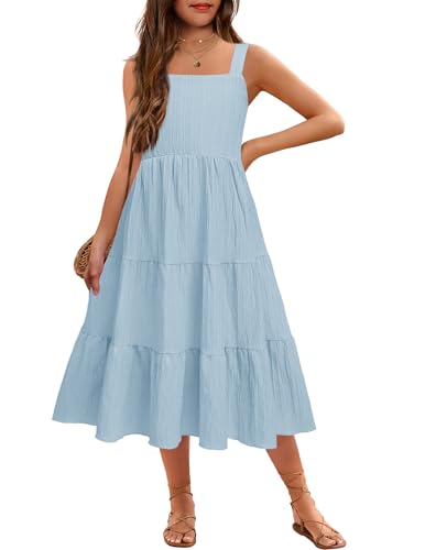 Arshiner Toddler Girl's Summer Cami Dress Boho Sundress Casual Sleeveless Pocket Dresses Light Blue