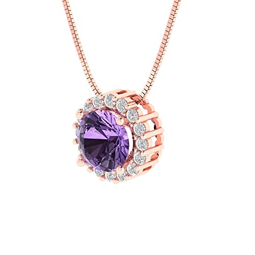 Clara Pucci 1.16 tcw Halo Pendant for Women - Round Cut Simulated Alexandrite in 14K Rose Gold - Womens Birthday Birthstone Necklace with 16" Solid Gold Box Chain2