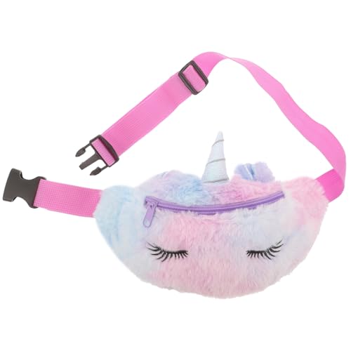 jojofuny Riñonera de Felpa Diseño de Unicornio, Bolsa de Cintura Violeta Pequeña Cremallera Metálica, Bolso Bandolera Ajustable para Merienda y Objetos Personales Estilo Estilo Aleatorio