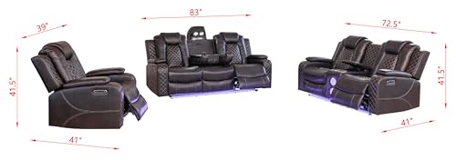 Image of Ball & Cast Power Recliner Sofa Set, Reclining Home Theater Seating 3PCS