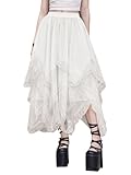 Verdusa Women's Asymmetrical Tulle Skirts Elastic High Waist Ruffle Tiered Mesh Long Skirt White Medium