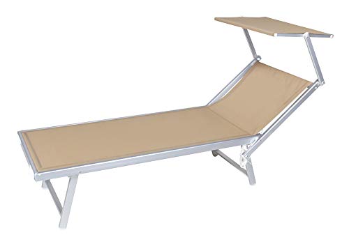 VERDELOOK Lit de Plage avec Parasol, Structure en Aluminium Toile textilène, 186 x 61 x 38 cm, Sable