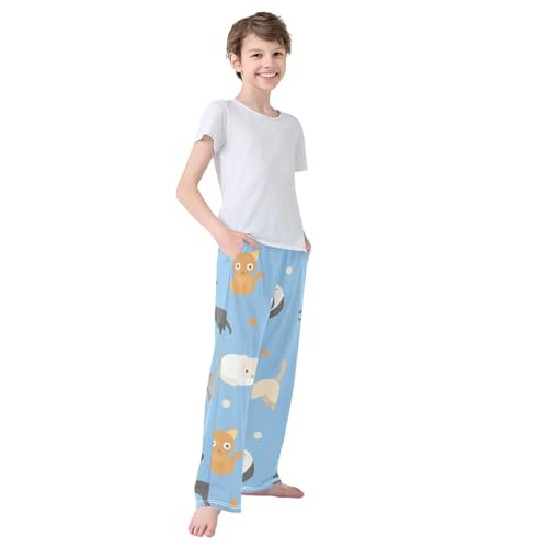 Boys' Pants Blue Cute Cat Long Bottoms Jogger Pants Elastic Waist Trousers with Pockets S-XL4