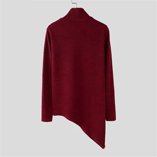 Men's High Neck Button Design Irregular Hem Knitted Sweater Color Blocked Casual Slim Fit Pullover Sweater4