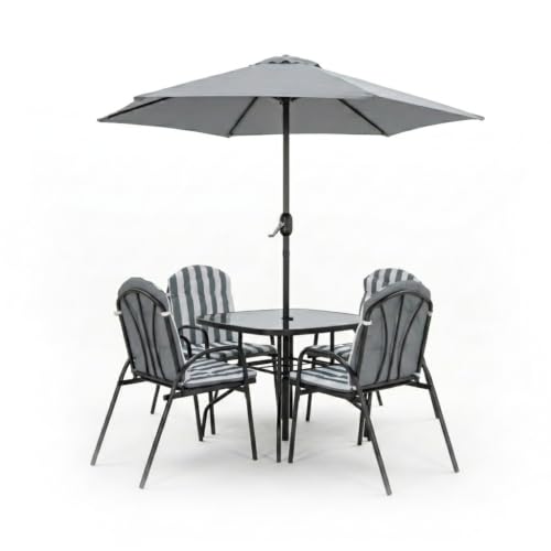 KG KITGARDEN Conjunto Balcón/Terraza, 1 mesa centro, 4 sillones y 1 parasol, Gris, Set Dakota