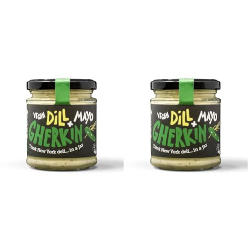 BeSaucy - Dill & Gherkin Mayonnaise, Works Great as a Spread, Dip and Stirred Through Mash or Partnered with Pasta and Pizza Crusts, Produced in the UK & Vegan Friendly, 180g Glass Jar (Pack of 2)