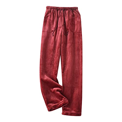 Mcniag Coral Fleece Pajama Pants For Women Winter Warm Sport Pants Flannel Wide Mouth Trousers Loose Thick Plush Home Pajamas Wine #TOP29