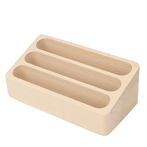 CYSFETENA 3 Slot Visitenkartenständer, Visitenkartenhalter Holz, Visitenkartenhalter aus Holz, Buche Visitenkartenhalter für Büro, Salon, Messe und Empfang